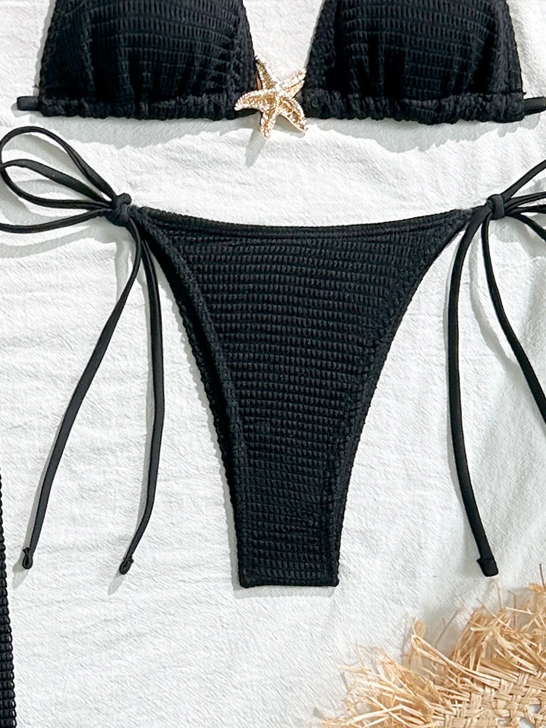 Solid Color Mesh Long Dress Starfish Swimsuit Bikini Three-piece Set - Image 26