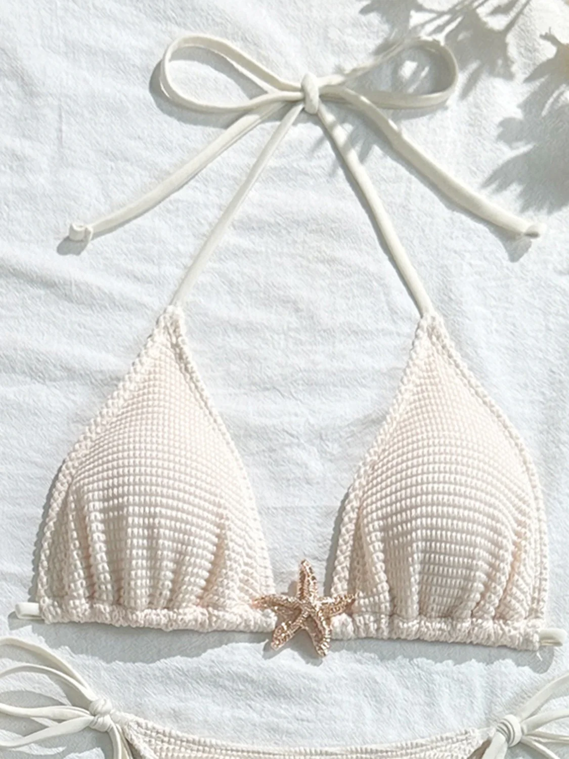 Solid Color Mesh Long Dress Starfish Swimsuit Bikini Three-piece Set - Image 8