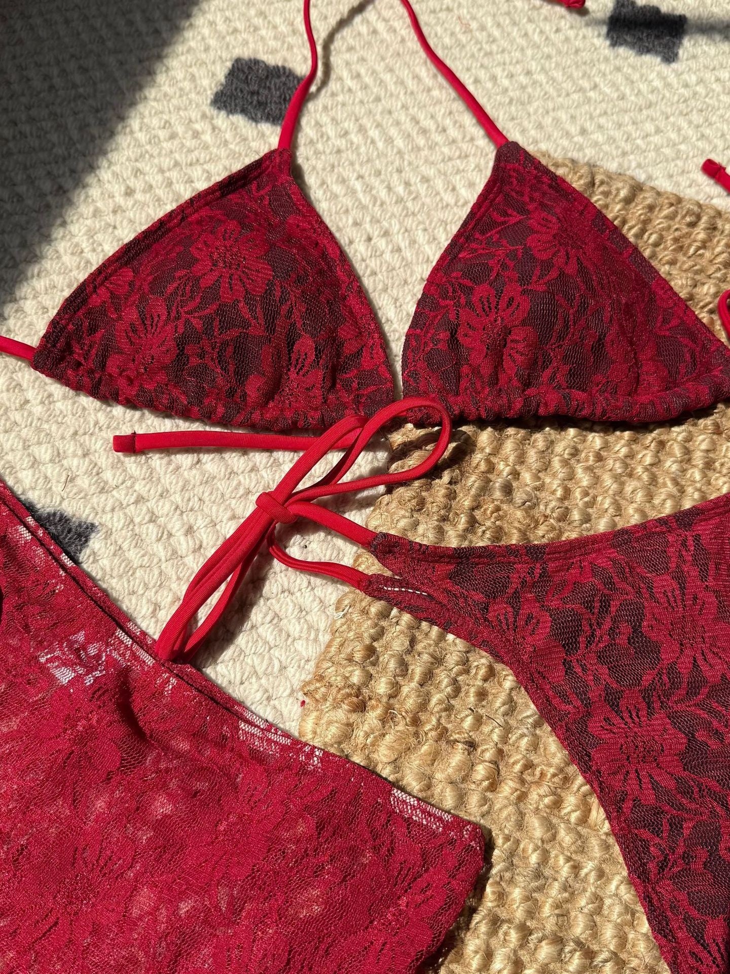 Sexy Lace Cutout Bikini Three-Piece Set For Beach - Image 11