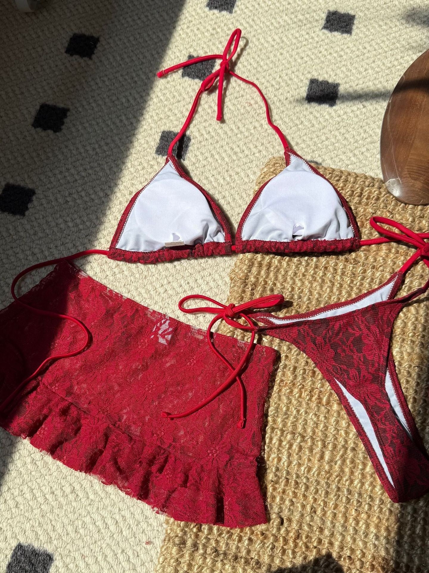 Sexy Lace Cutout Bikini Three-Piece Set For Beach - Image 12