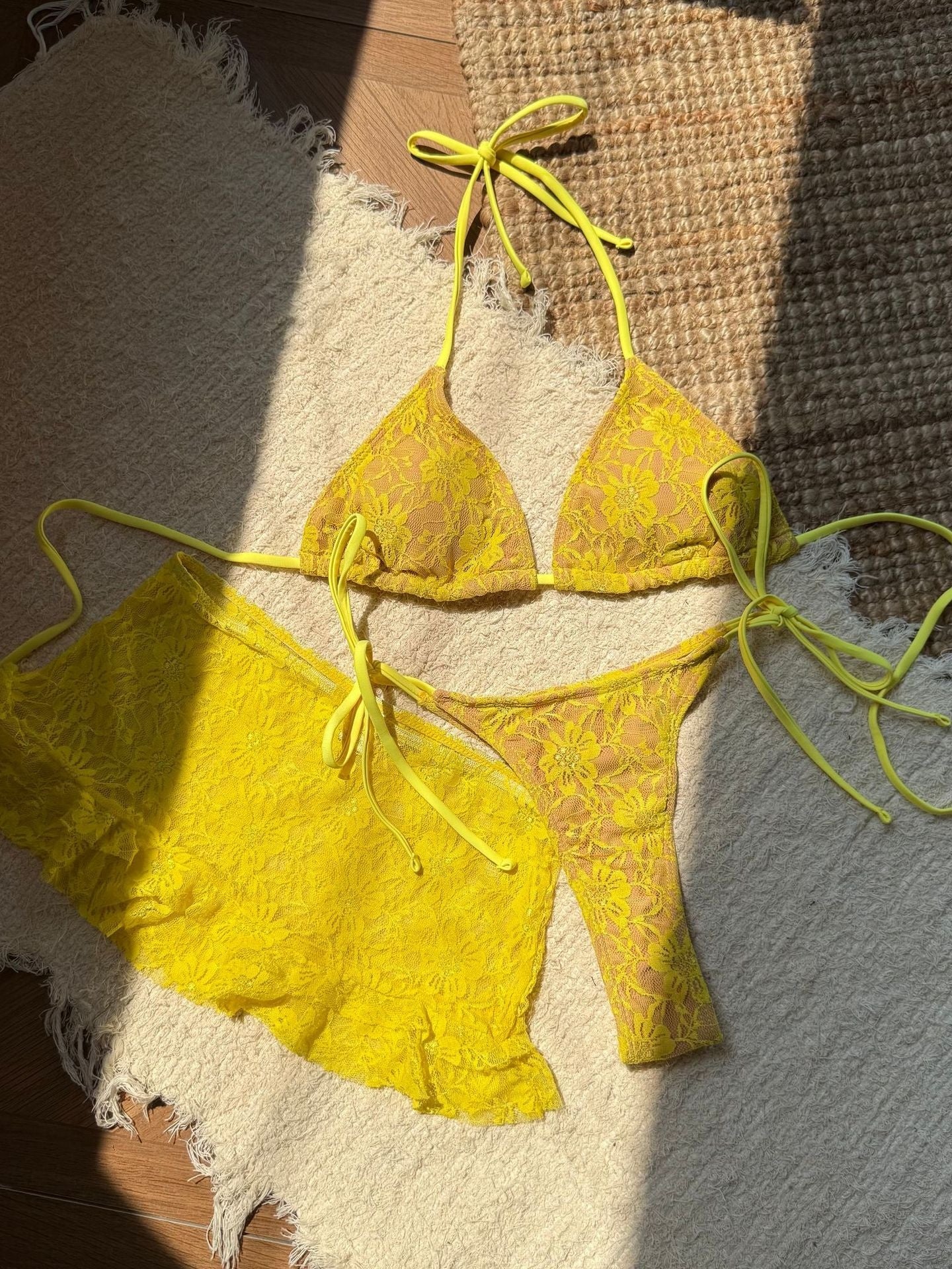 Sexy Lace Cutout Bikini Three-Piece Set For Beach - Image 18