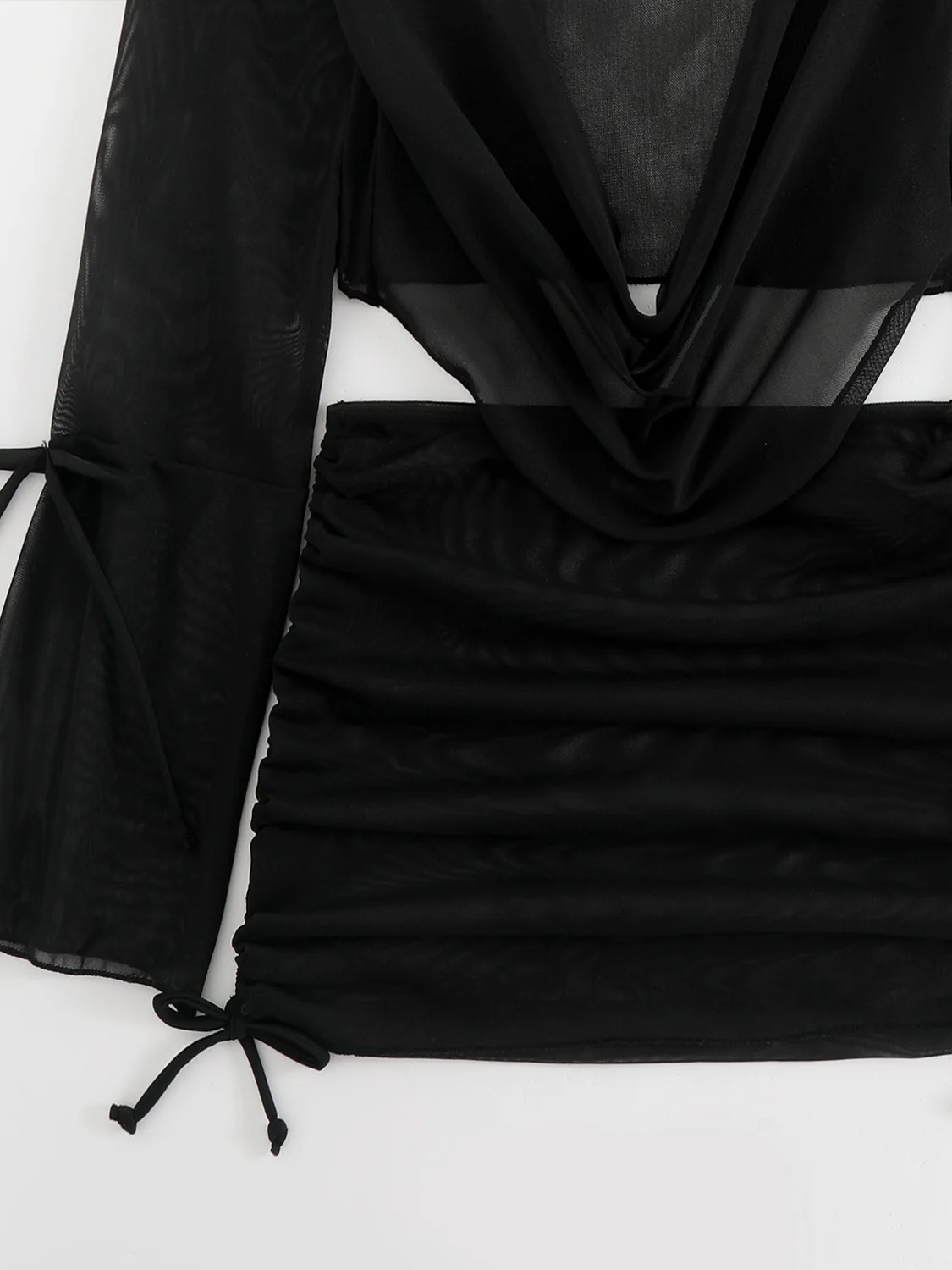 Metallic Accessories Solid Color Lace-up Mesh Cover-up Bikini Four-Piece Set - Image 11