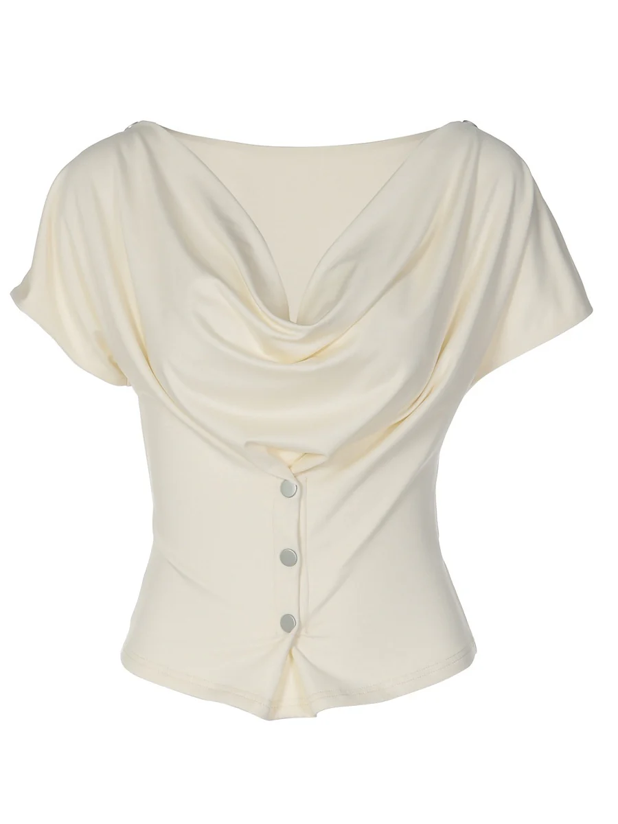 Draped Collar Buttons Slim-fit Jacket T-shirts - Image 20