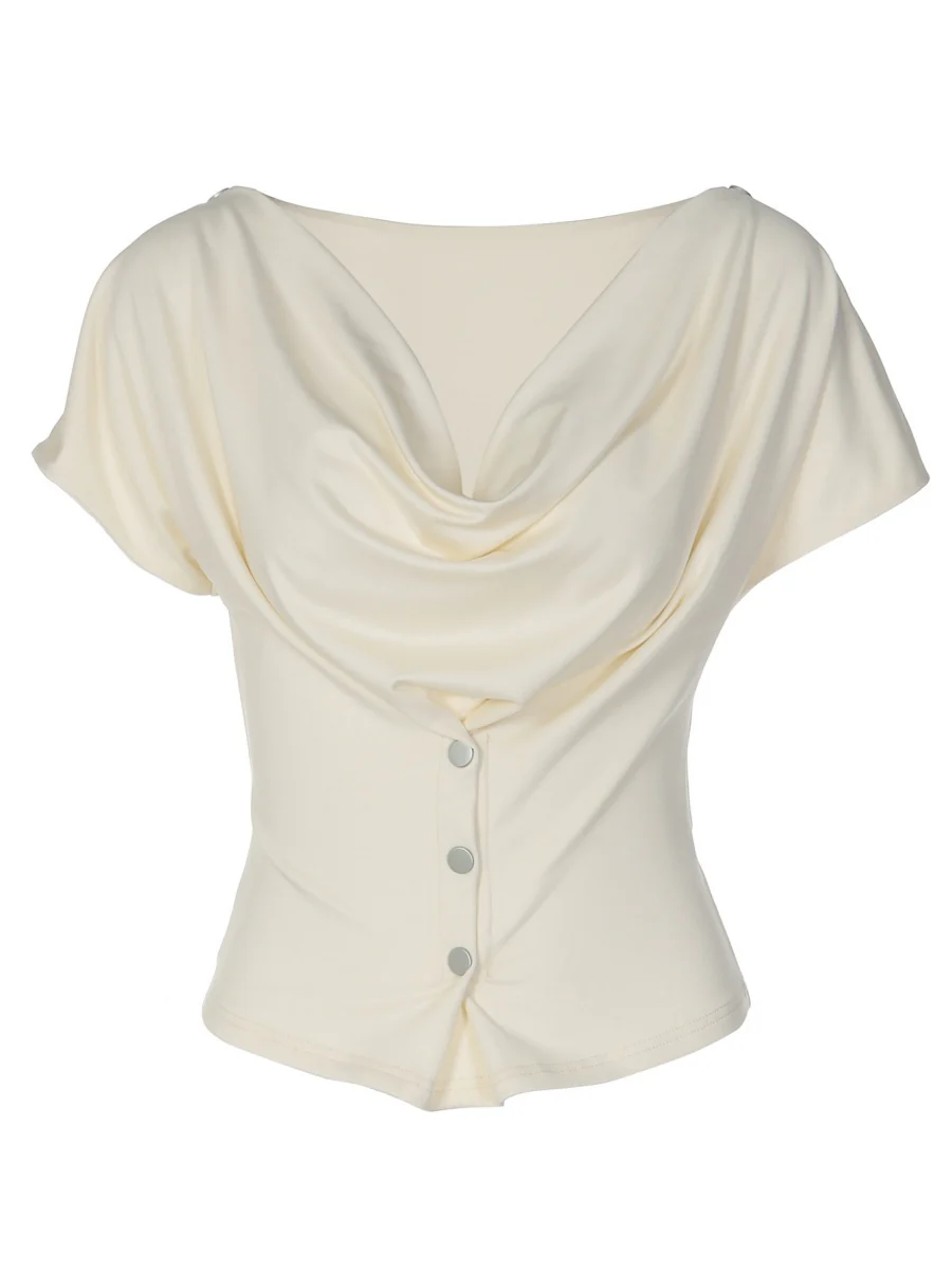 Draped Collar Buttons Slim-fit Jacket T-shirts - Image 22