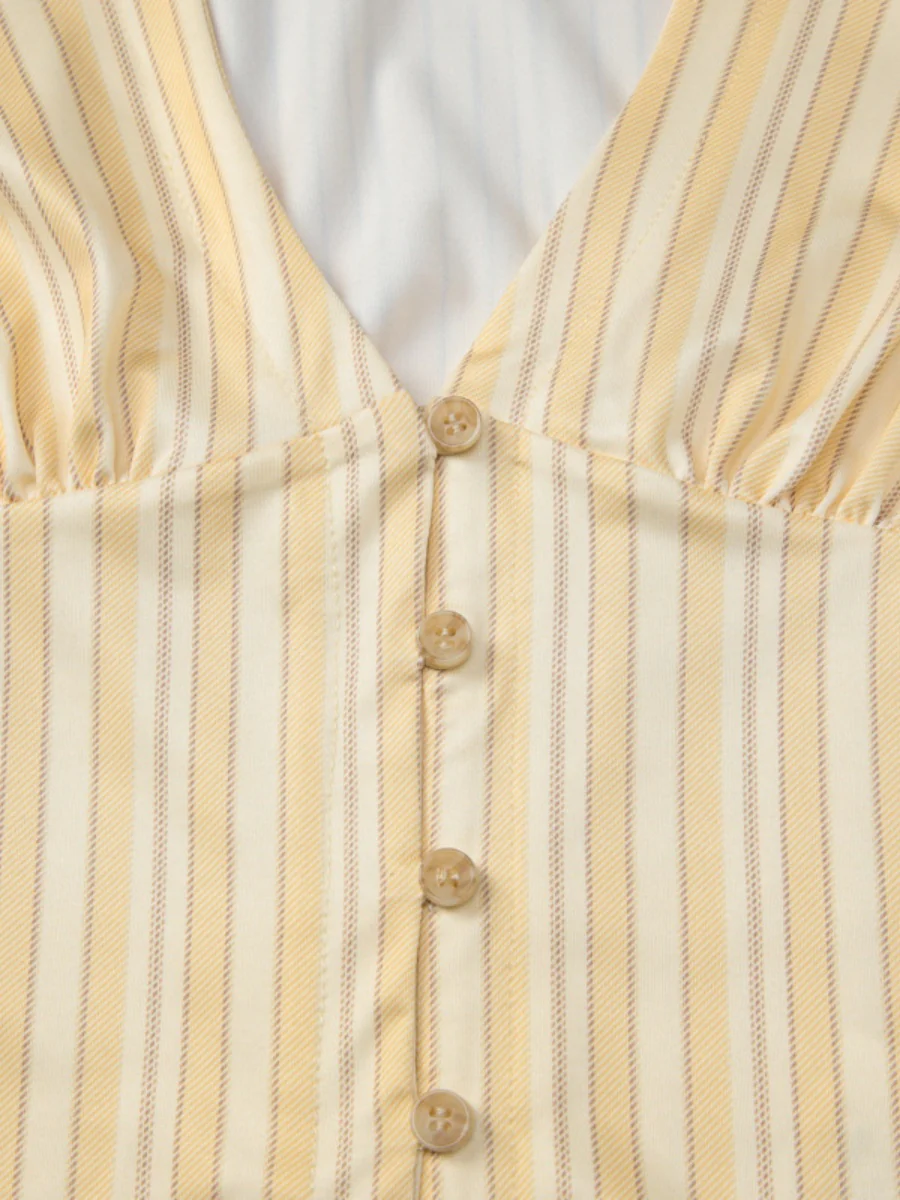 Retro Buttons Stripes Sexy Shirts - Image 8
