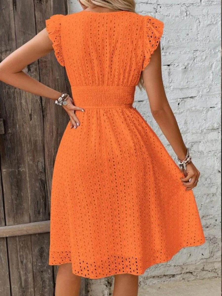 7 Colors Lace Flutter Sleeve V-neck Midi Dress - Image 5