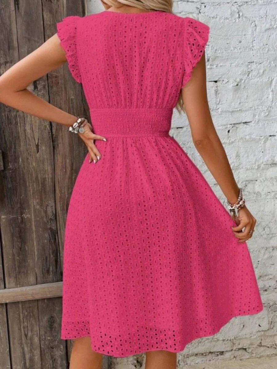 7 Colors Lace Flutter Sleeve V-neck Midi Dress - Image 8