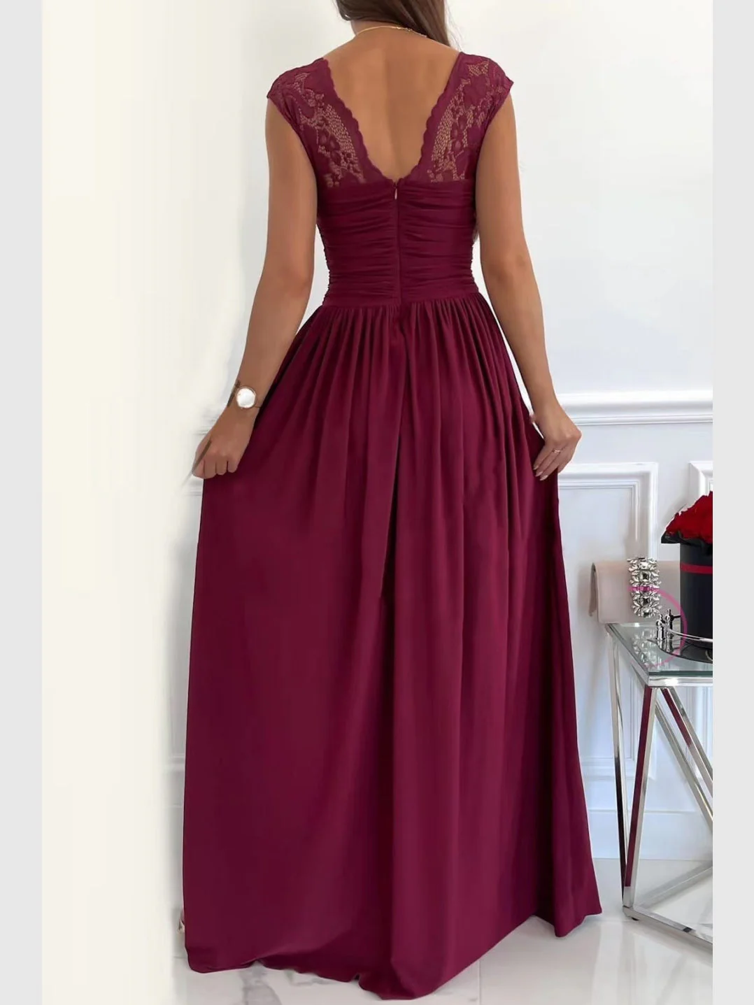 Sleeveless Lace Backless Long Dress With Slit Hem - Image 2