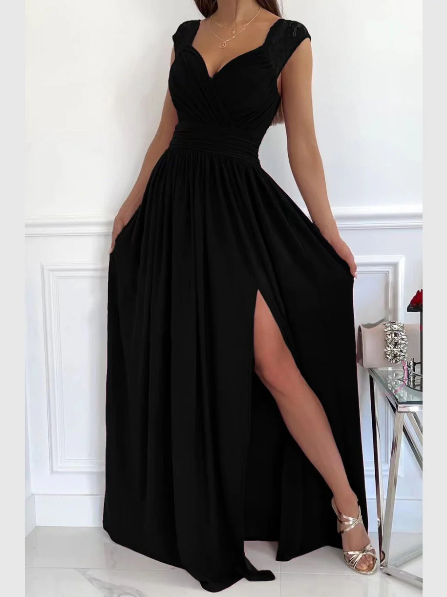 Sleeveless Lace Backless Long Dress With Slit Hem - Image 4
