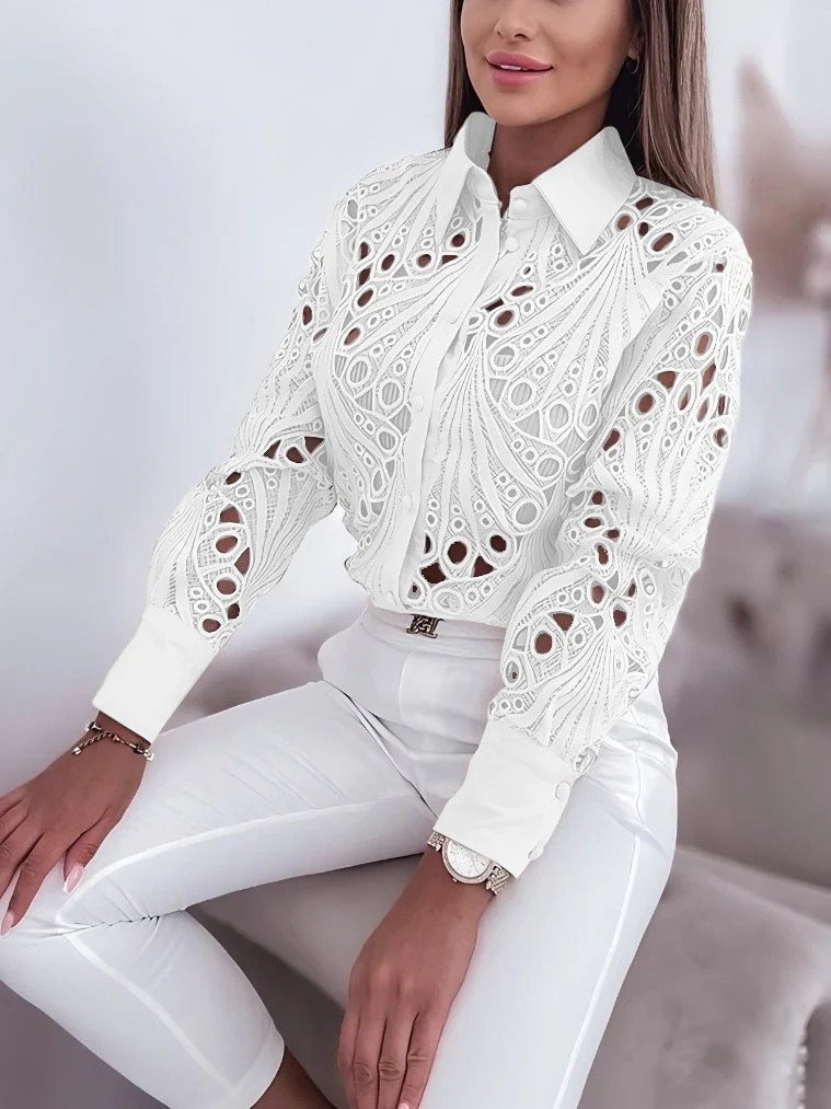 Lace Openwork Long-sleeved Shirt - Image 3