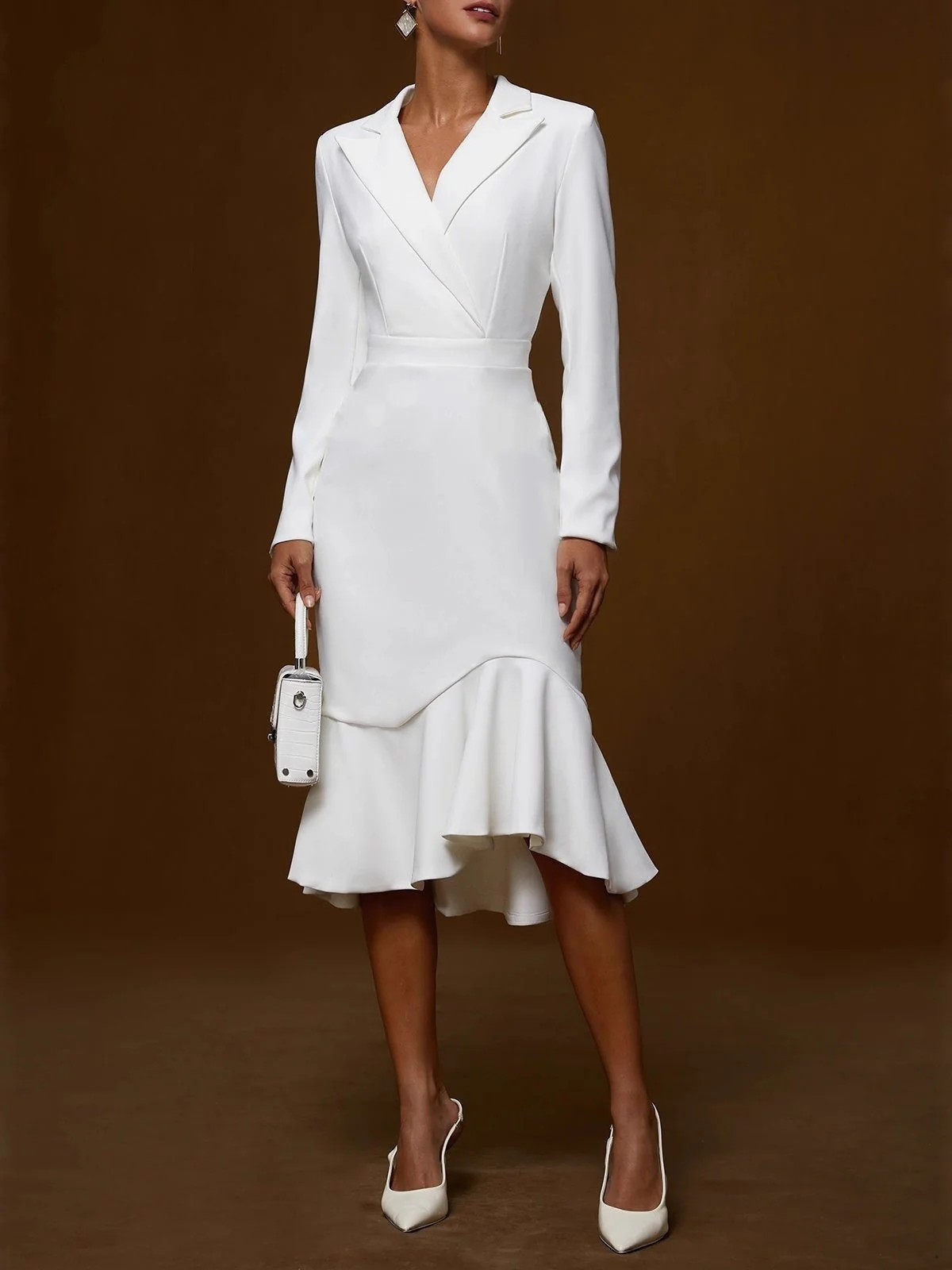 Suit Collar, Elegant, Fitted Waist, Bodycon, Fishtail Midi Dress - Image 2