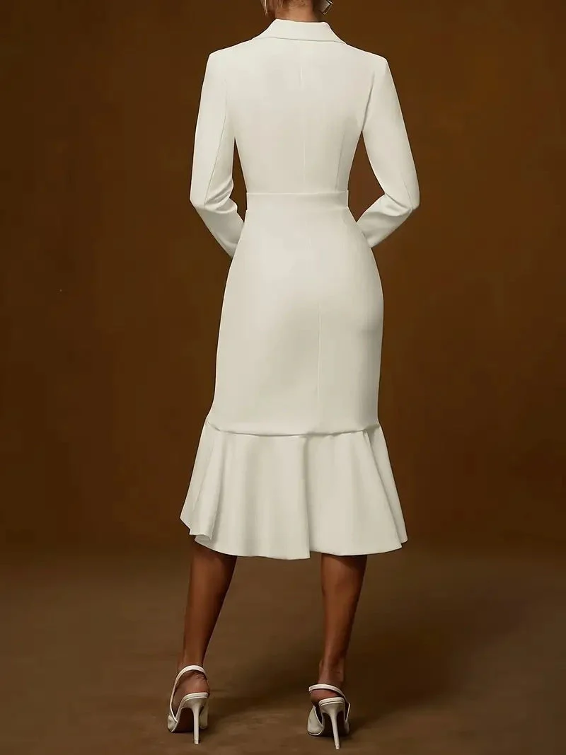 Suit Collar, Elegant, Fitted Waist, Bodycon, Fishtail Midi Dress - Image 4