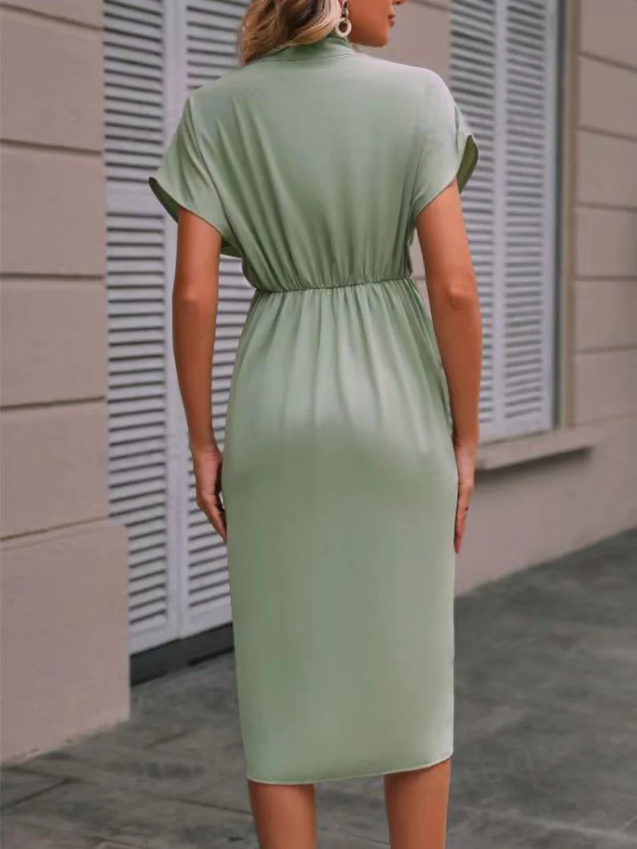 V-neck Solid Color Sleeveless Pleated Mini&Short Dresses - Image 4