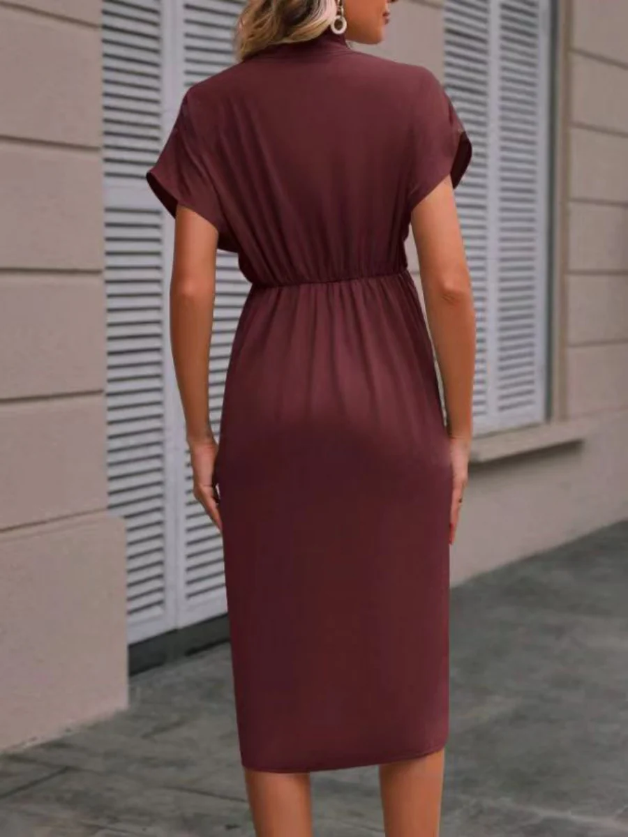 V-neck Solid Color Sleeveless Pleated Mini&Short Dresses - Image 9