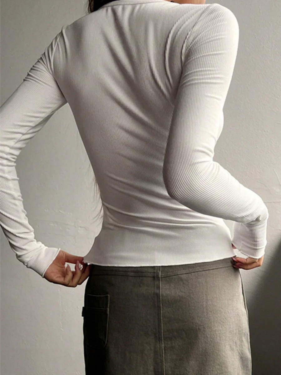 Pullover Button Long-sleeved T-shirt - Image 2