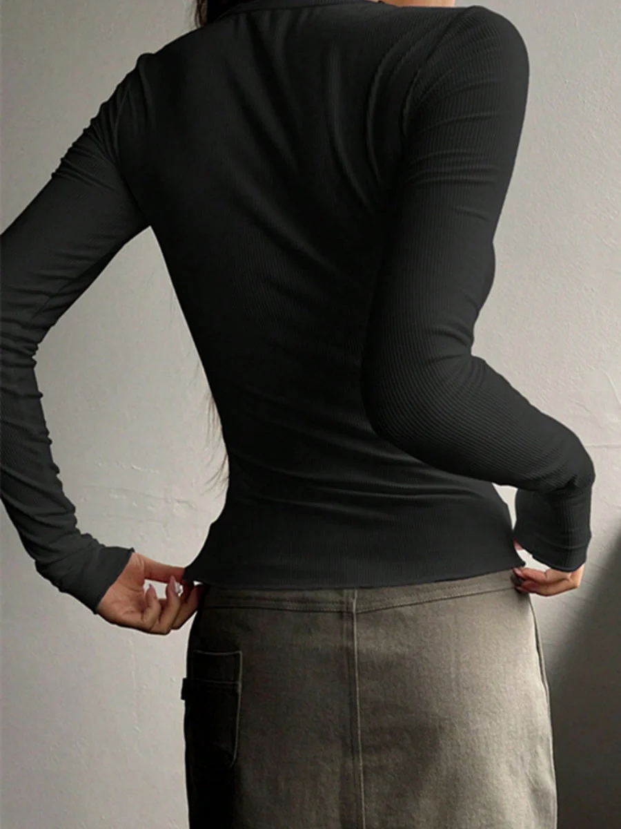 Pullover Button Long-sleeved T-shirt - Image 6