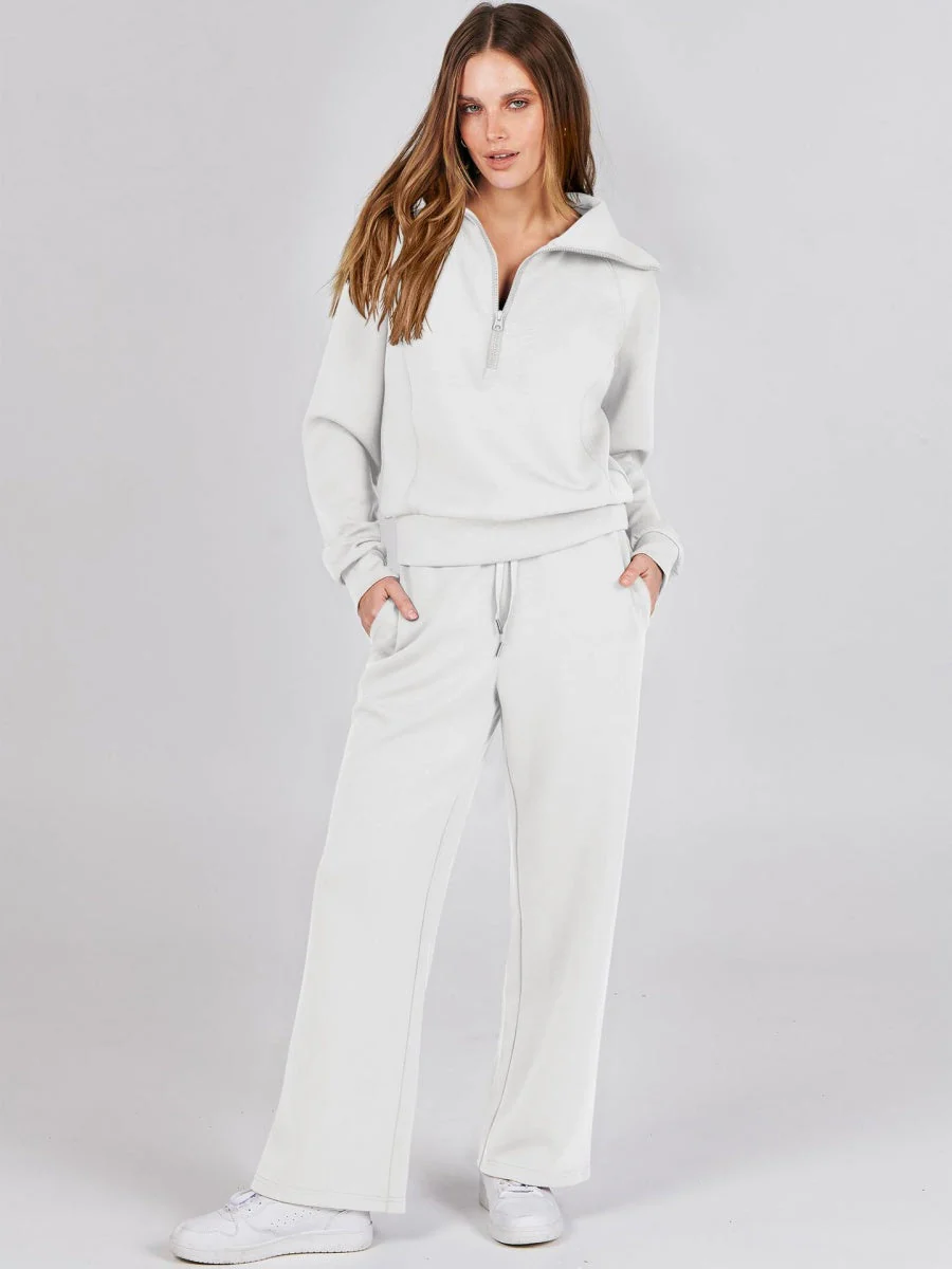 Liber Autumn Women's Zipper Solid Color 2-piece Sets - Image 16