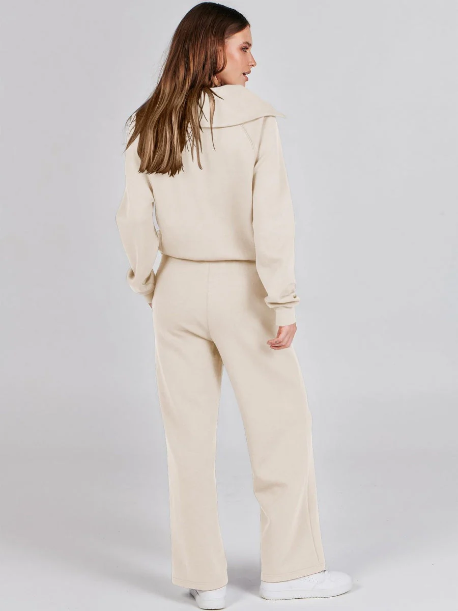 Liber Autumn Women's Zipper Solid Color 2-piece Sets - Image 2