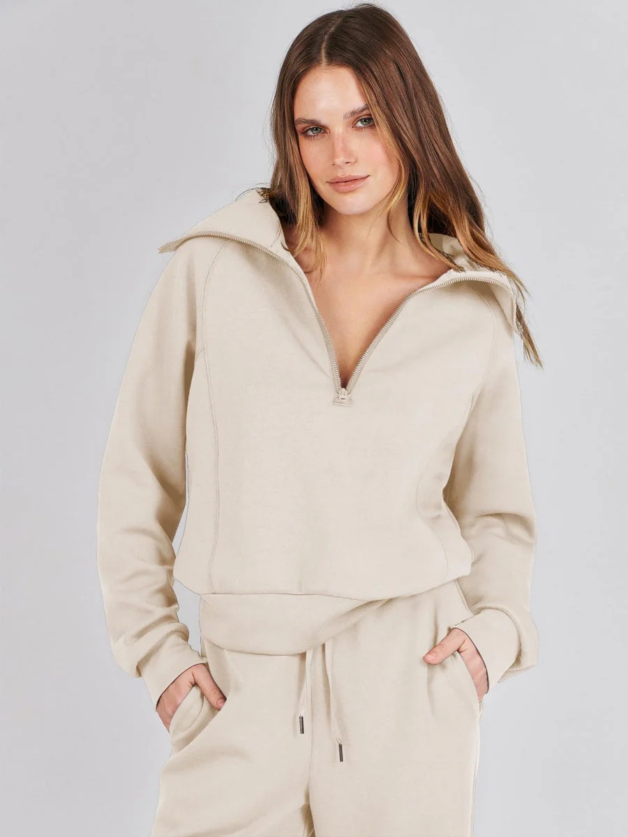 Liber Autumn Women's Zipper Solid Color 2-piece Sets - Image 3