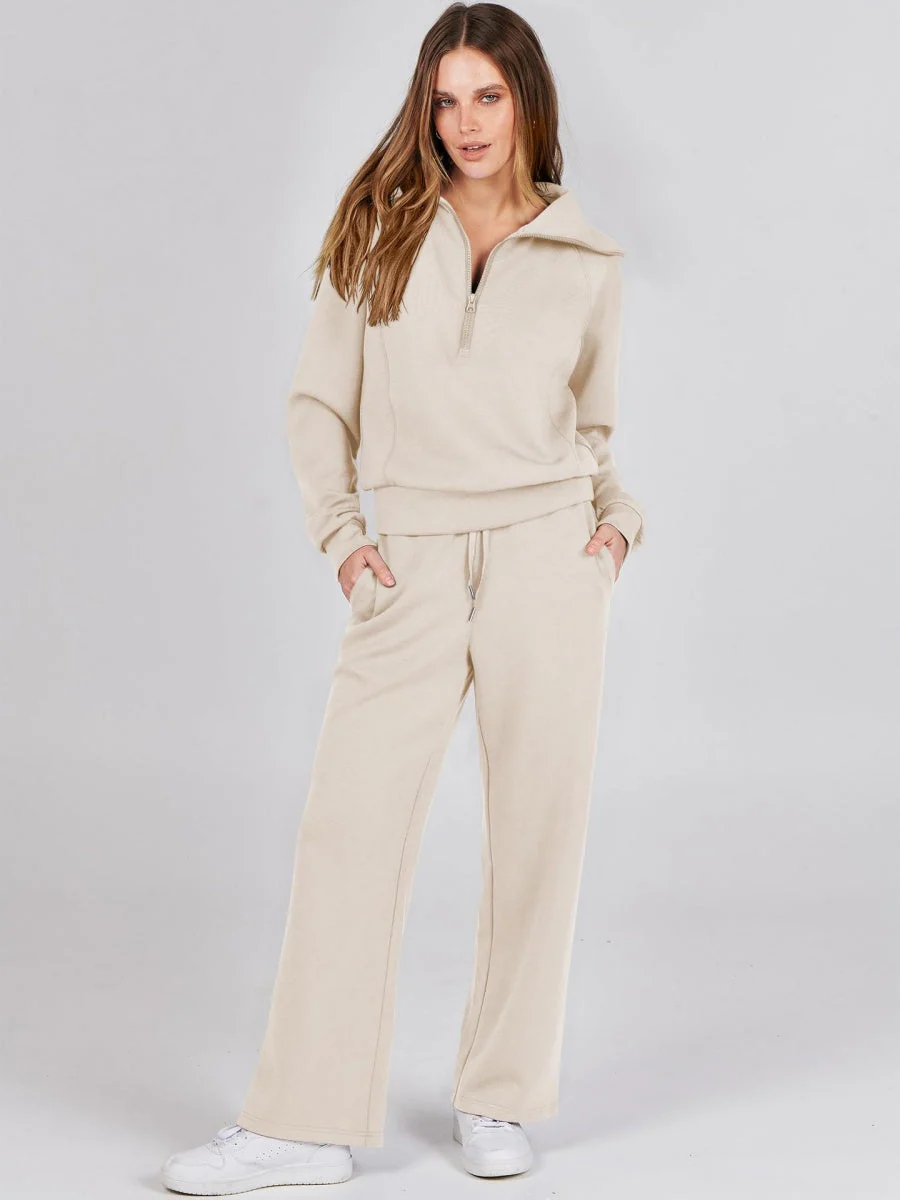 Liber Autumn Women's Zipper Solid Color 2-piece Sets - Image 5