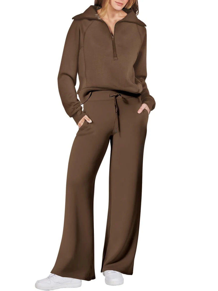 Liber Autumn Women's Zipper Solid Color 2-piece Sets - Image 7
