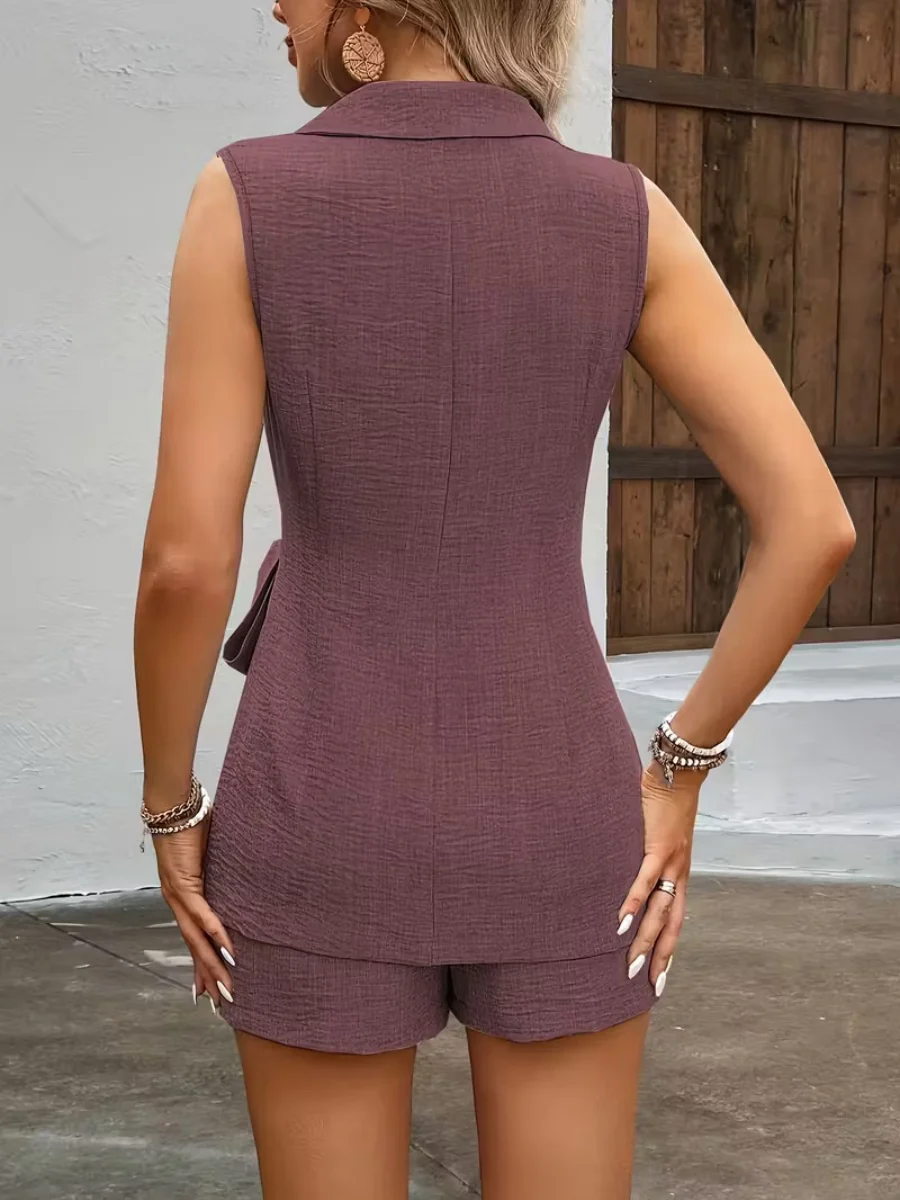 Lapel Vests Shorts Distressed Commuting Set 2-piece Sets - Image 27