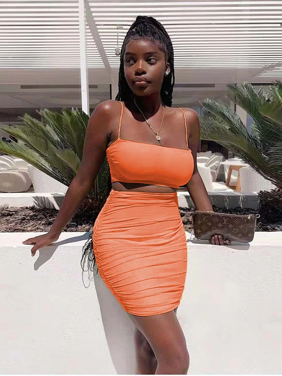 Liber Spring Women's Pleated Solid Color 2-piece Sets - Image 20