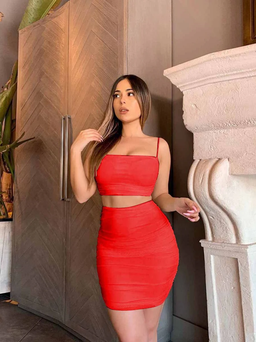 Liber Spring Women's Pleated Solid Color 2-piece Sets - Image 23