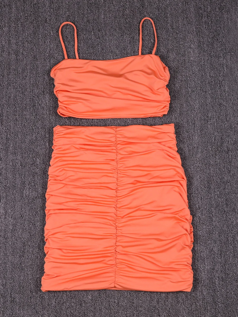 Liber Spring Women's Pleated Solid Color 2-piece Sets - Image 7