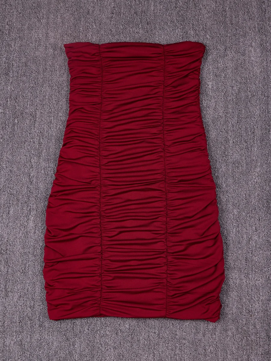 Strapless Nightclub Pleated Bodycon Mini Dress - Image 14