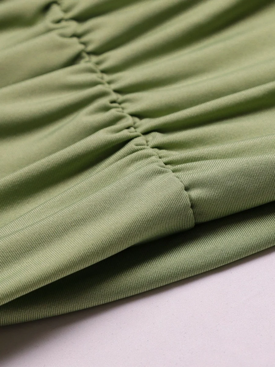 Off-the-shoulder Long-sleeved Pleated Bodycon Short Dress - Image 28