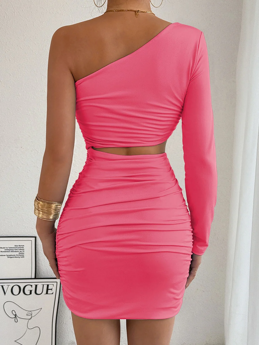 One-shoulder Cutout Fitted Bodycon Short Dress - Image 22