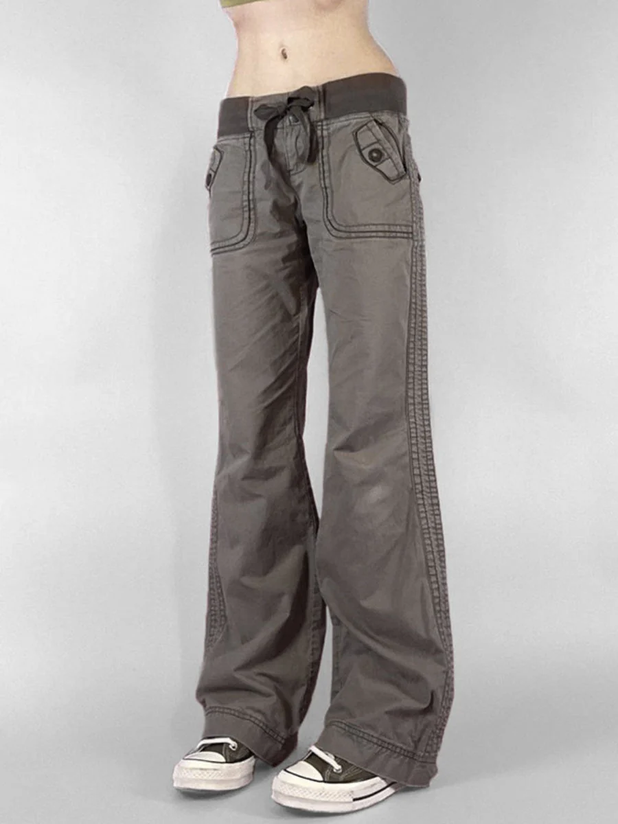 Retro Pocket Color-blocked Ribbed Low-rise Jeans - Image 3