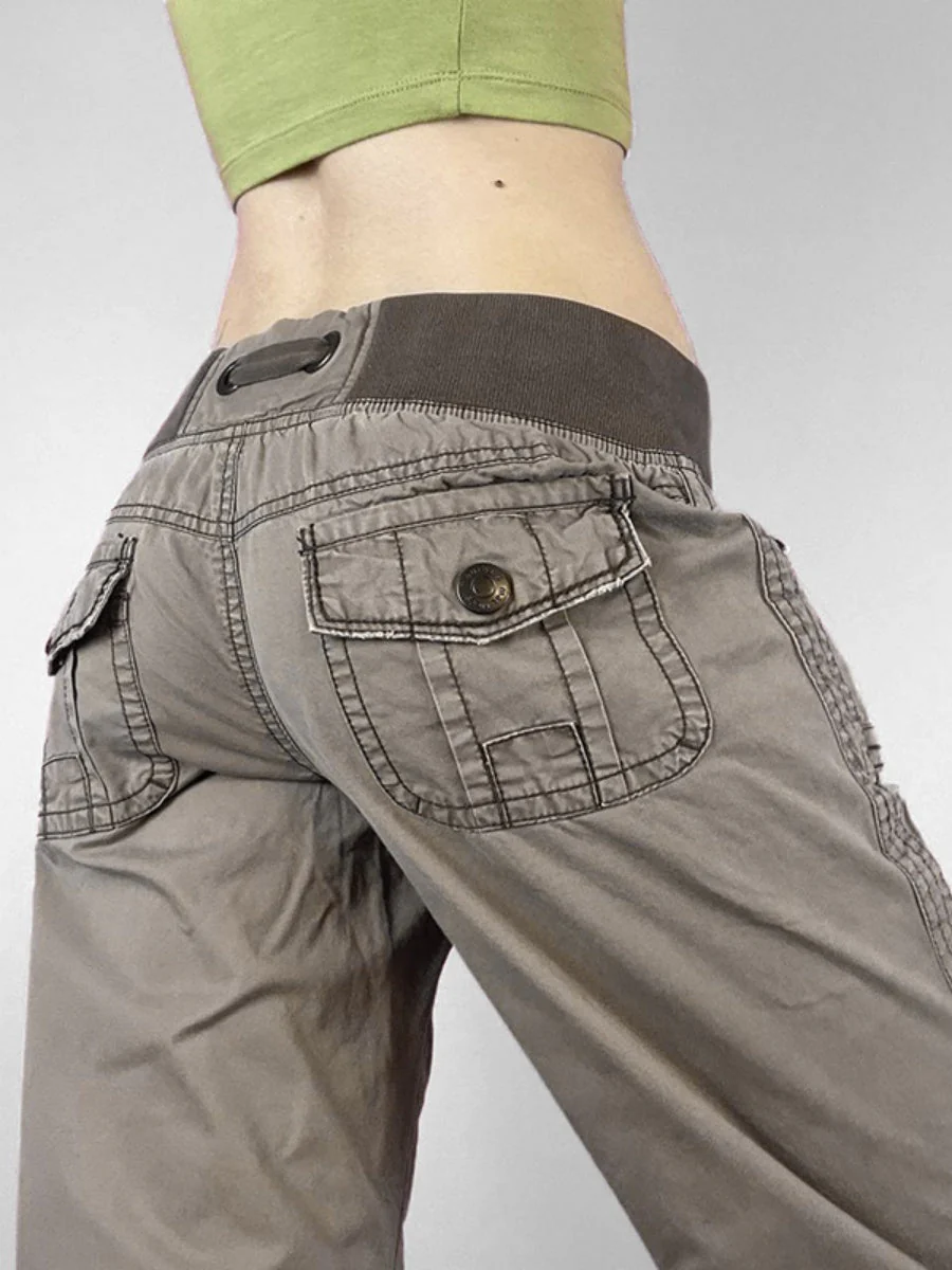 Retro Pocket Color-blocked Ribbed Low-rise Jeans - Image 4