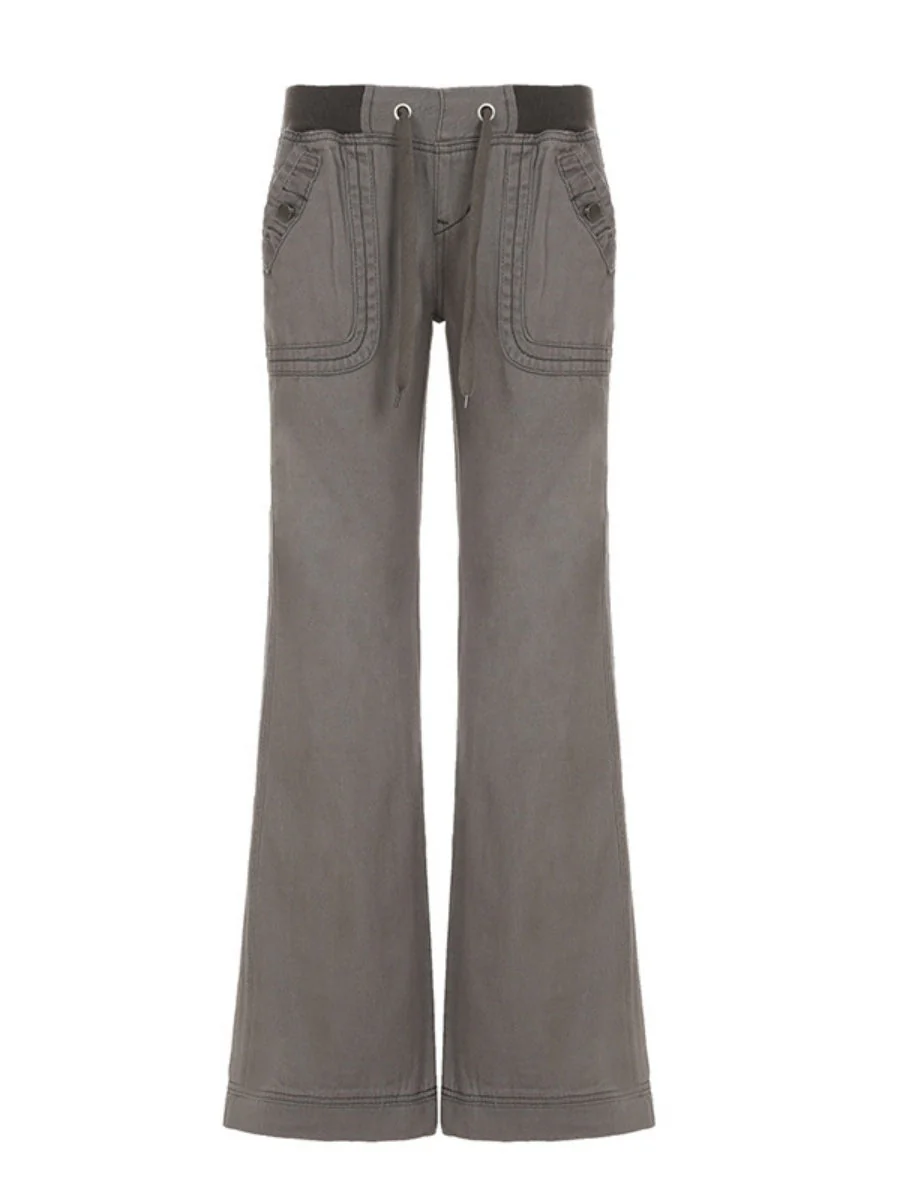 Retro Pocket Color-blocked Ribbed Low-rise Jeans - Image 6