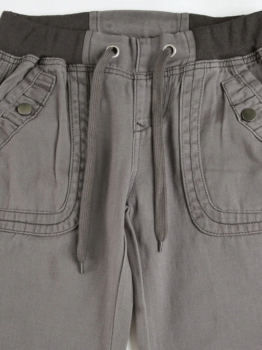 Retro Pocket Color-blocked Ribbed Low-rise Jeans - Image 7