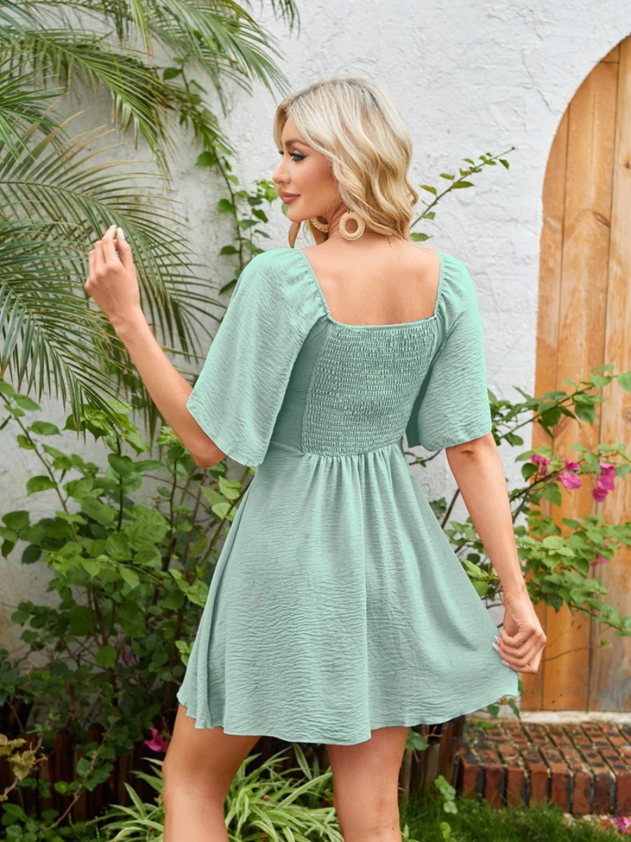 V-neck Bow Tie Short-sleeved Mini Dress - Image 19