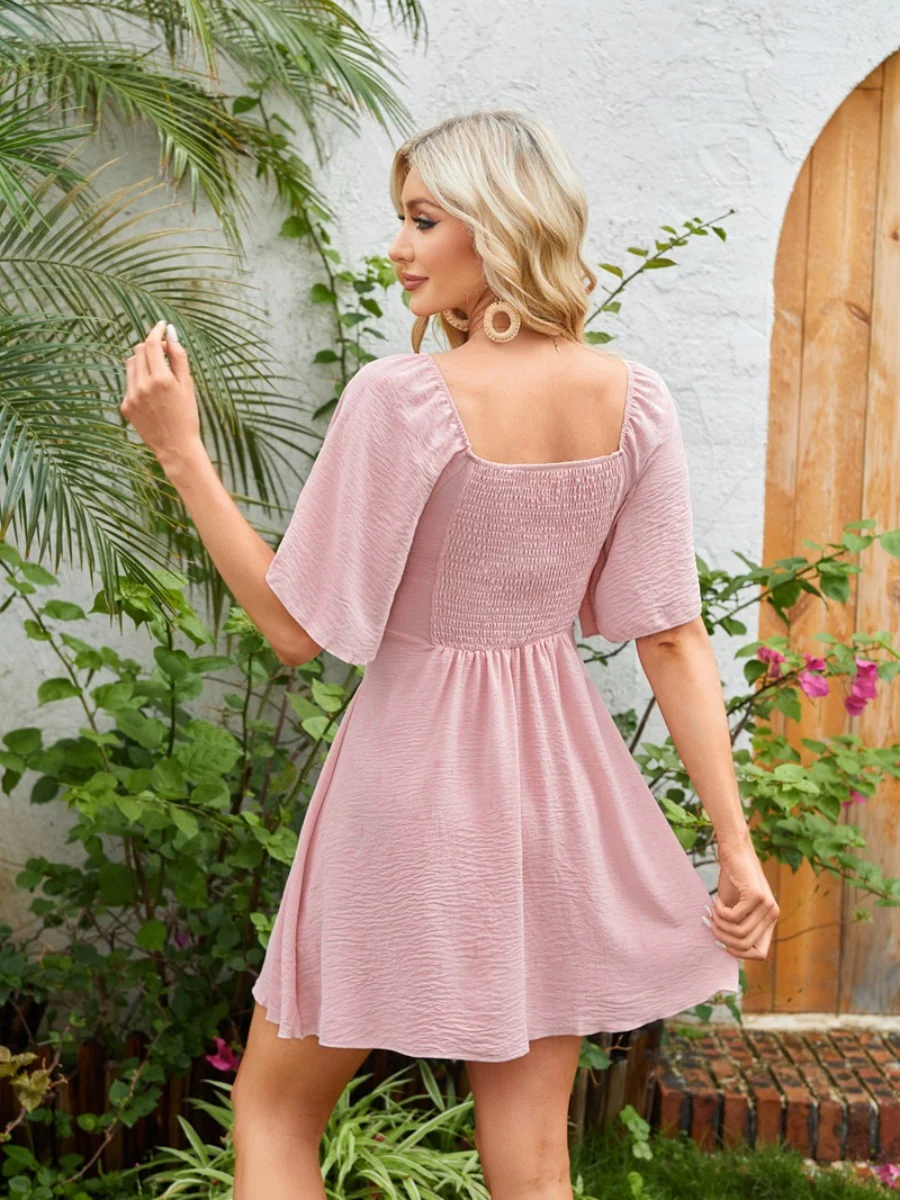 V-neck Bow Tie Short-sleeved Mini Dress - Image 24