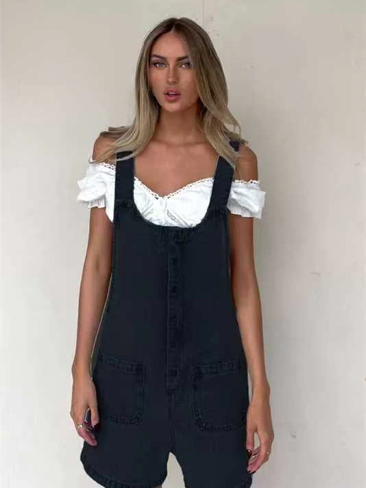 Straight-leg Denim Overalls Shorts - Image 12
