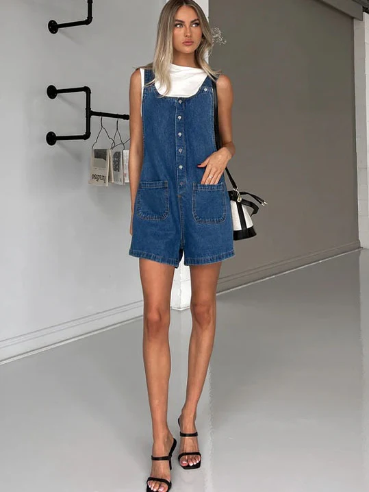 Straight-leg Denim Overalls Shorts - Image 13