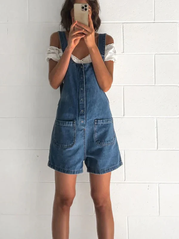 Straight-leg Denim Overalls Shorts - Image 14