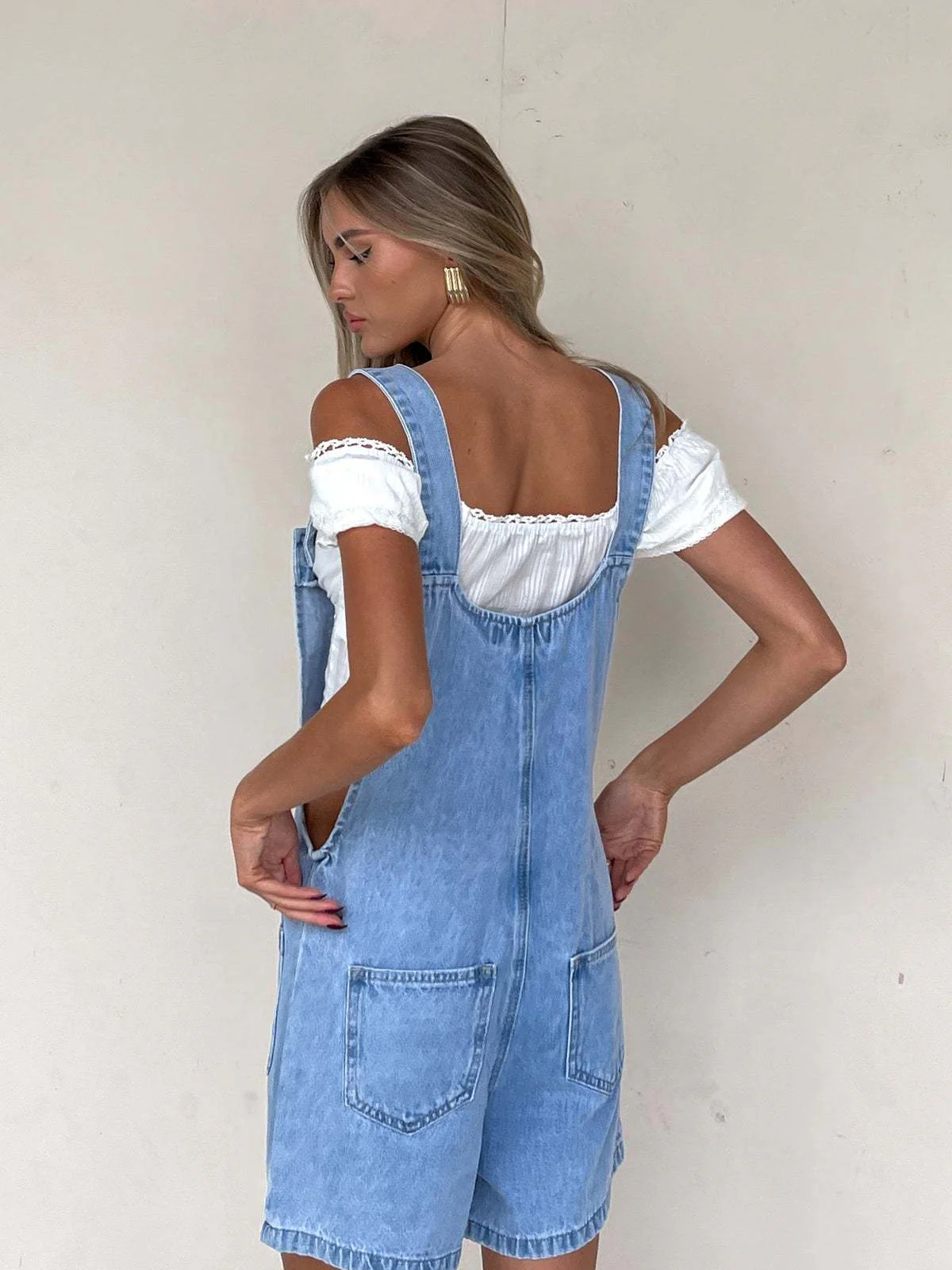 Straight-leg Denim Overalls Shorts - Image 2