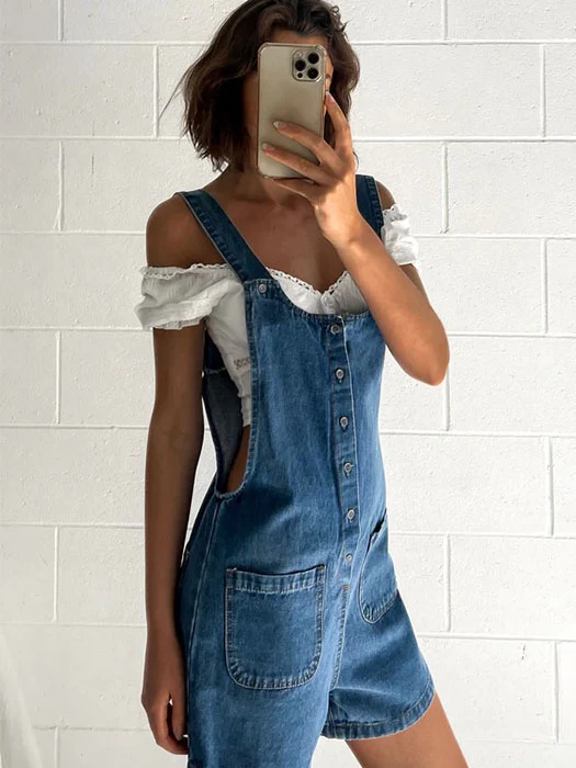 Straight-leg Denim Overalls Shorts - Image 20