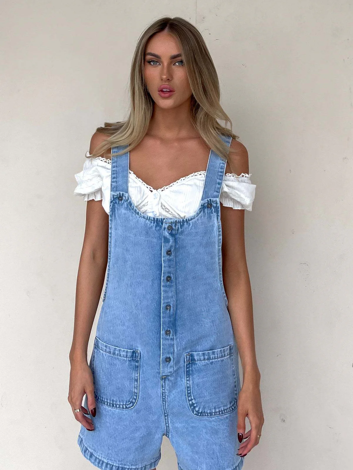 Straight-leg Denim Overalls Shorts - Image 4