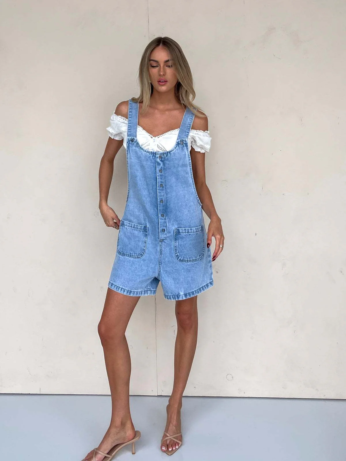 Straight-leg Denim Overalls Shorts - Image 5
