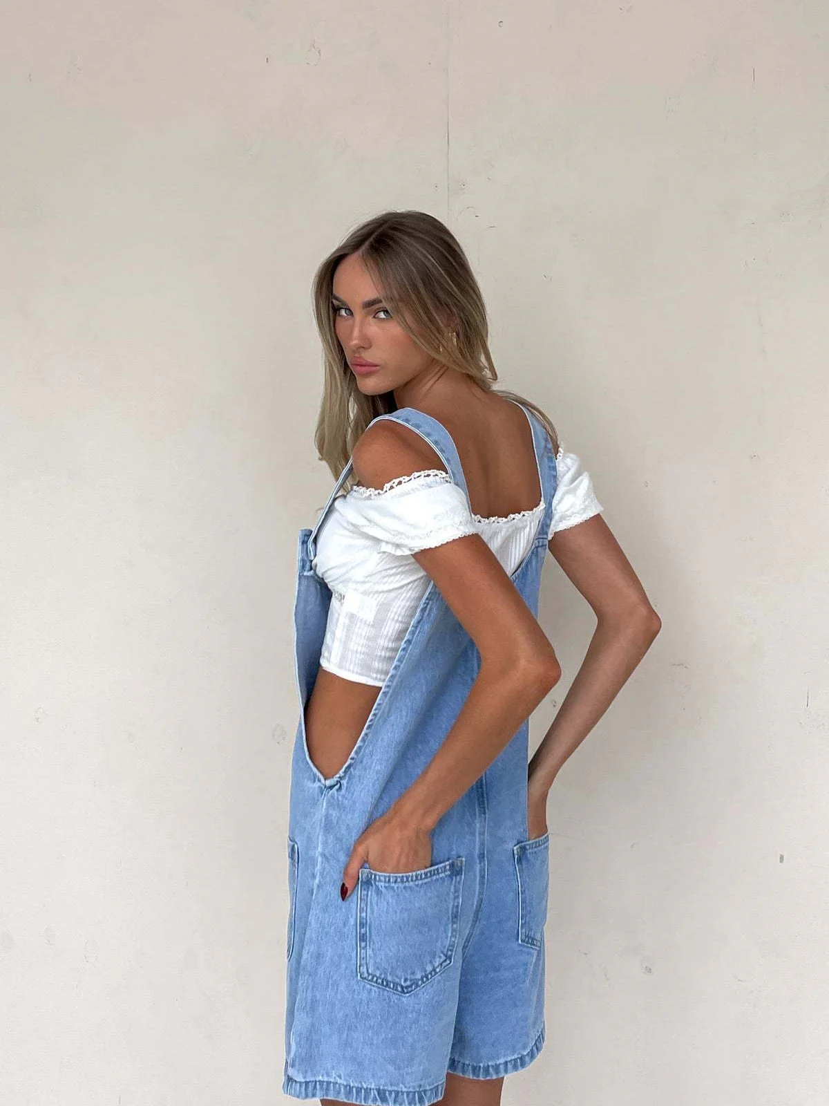 Straight-leg Denim Overalls Shorts - Image 6