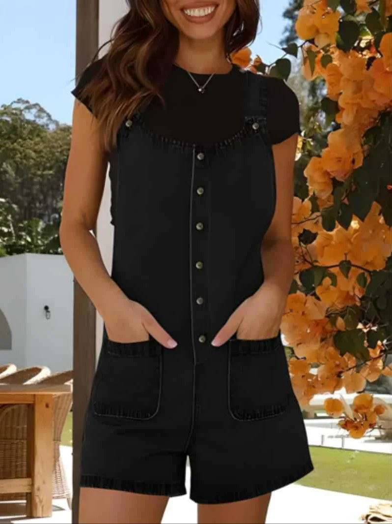 Straight-leg Denim Overalls Shorts - Image 8