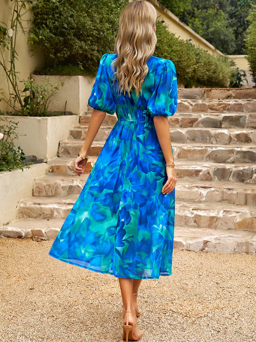 Waist-cinching Deep V-neck Floral Print Maxi Dresses - Image 20