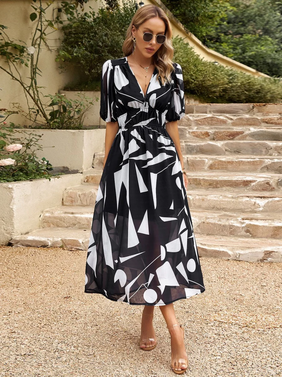 Waist-cinching Deep V-neck Floral Print Maxi Dresses - Image 21