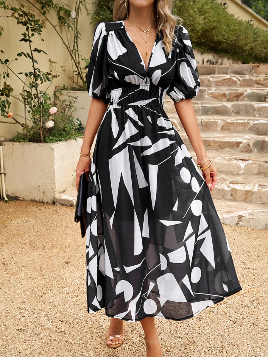 Waist-cinching Deep V-neck Floral Print Maxi Dresses - Image 23